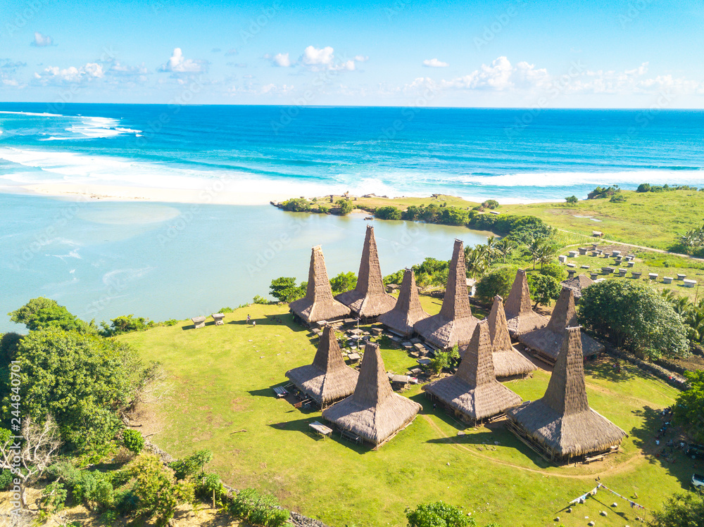 Aerial view of traditional house of "Ratenggaro - Sumba, East Nusa Tenggara" Indonesia